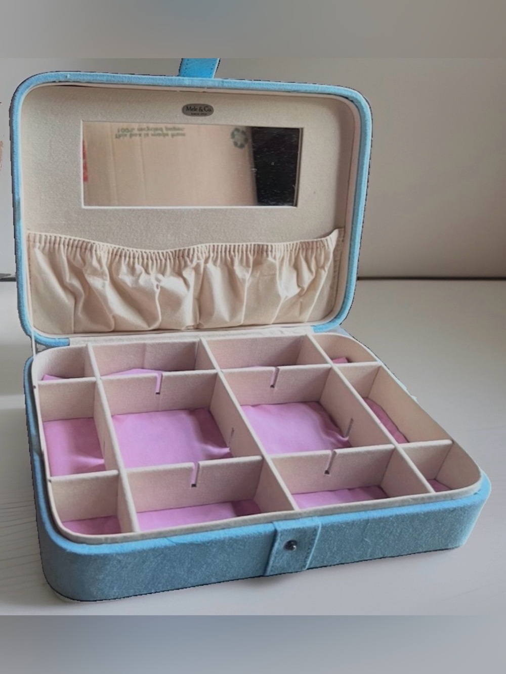 Mele & Co. Vintage Blue Velvet Jewelry Box Travel Case Organizer